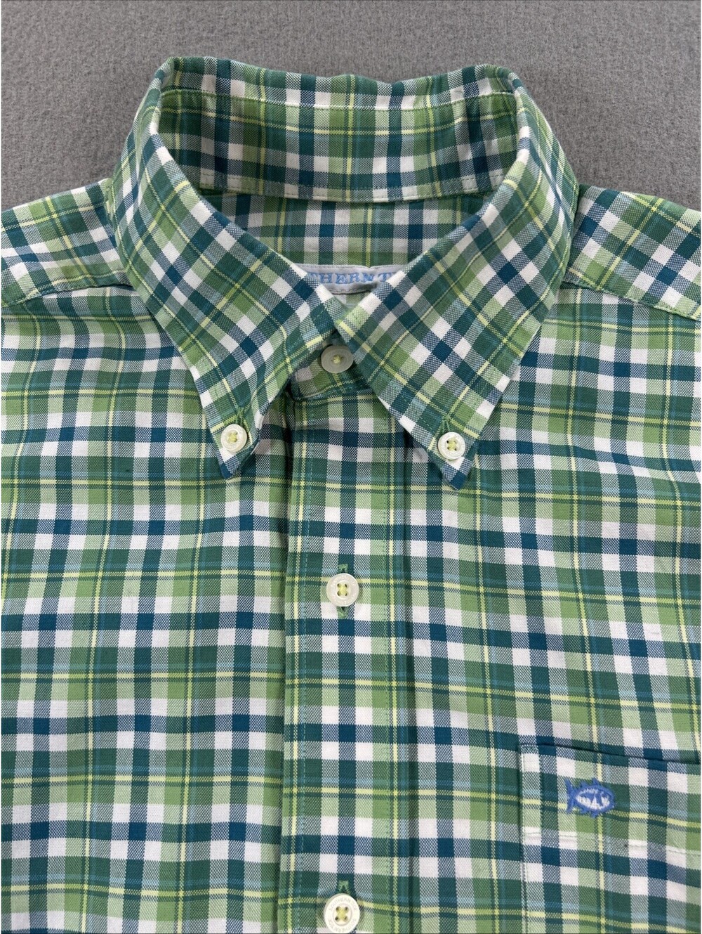 Southern Tide Shirt Men Small Green Blue Plaid Long Sleeve Classic Fit Button Up